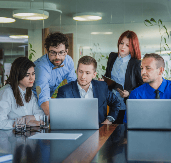 Team collaborating in a modern office space